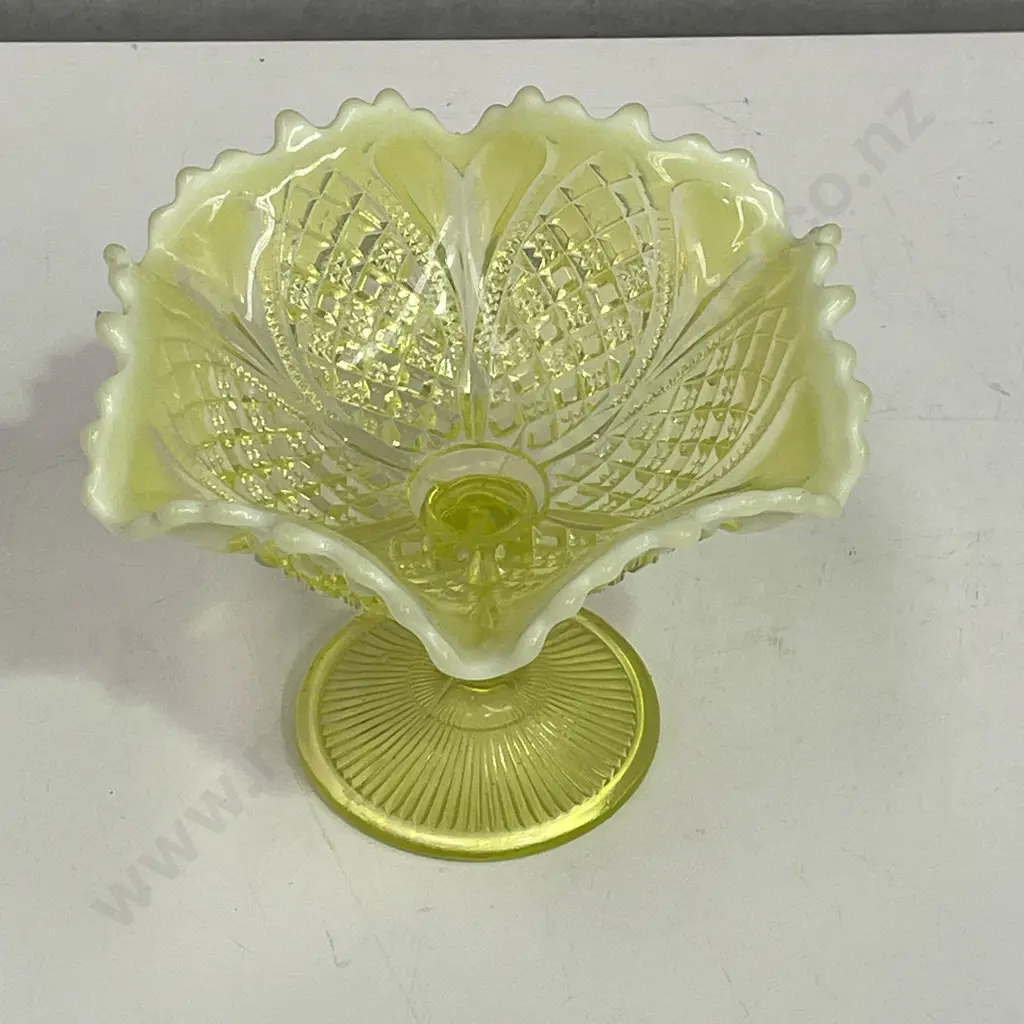 Vintage Davidson Primrose Pearline Yellow Uranium/Vaseline Glass Compote/Cake Stand H15 D20cm Image 1++