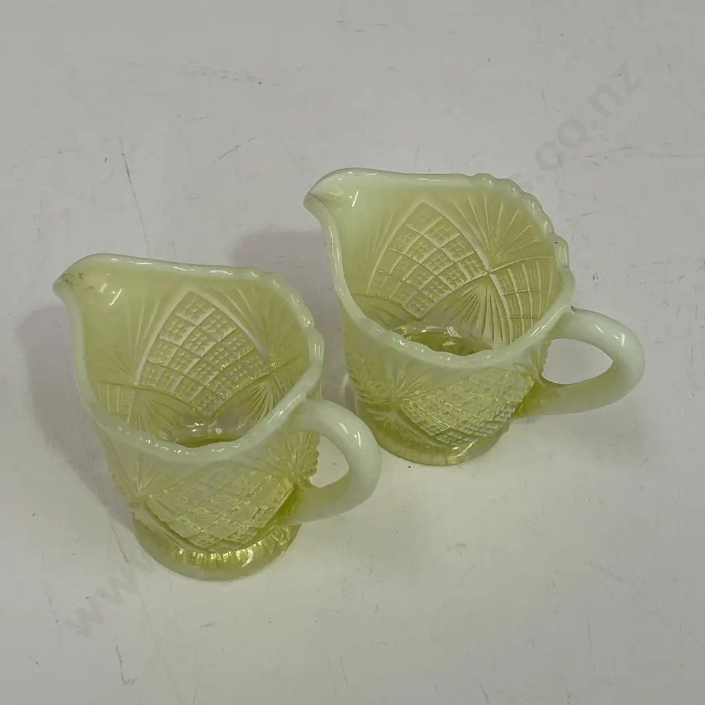 Pair Vintage Davidson Primrose Pearline Yellow Uranium/Vaseline Glass Jugs H7.5cm Image 1++
