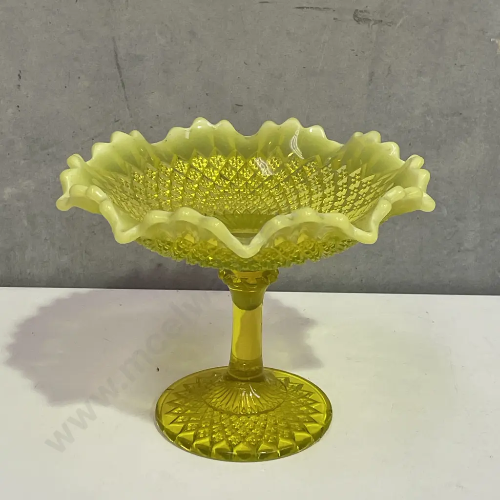 Vintage Davidson Primrose Pearline Yellow Uranium/Vaseline Glass Large Compote/Cake Stand H19 D24cm Image 1++