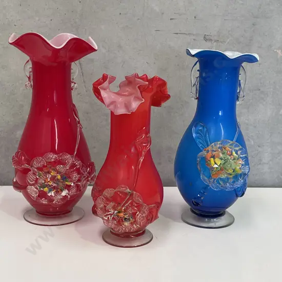 Three Vintage Fluted Tivoli Vases. H23cm and two at H20cm