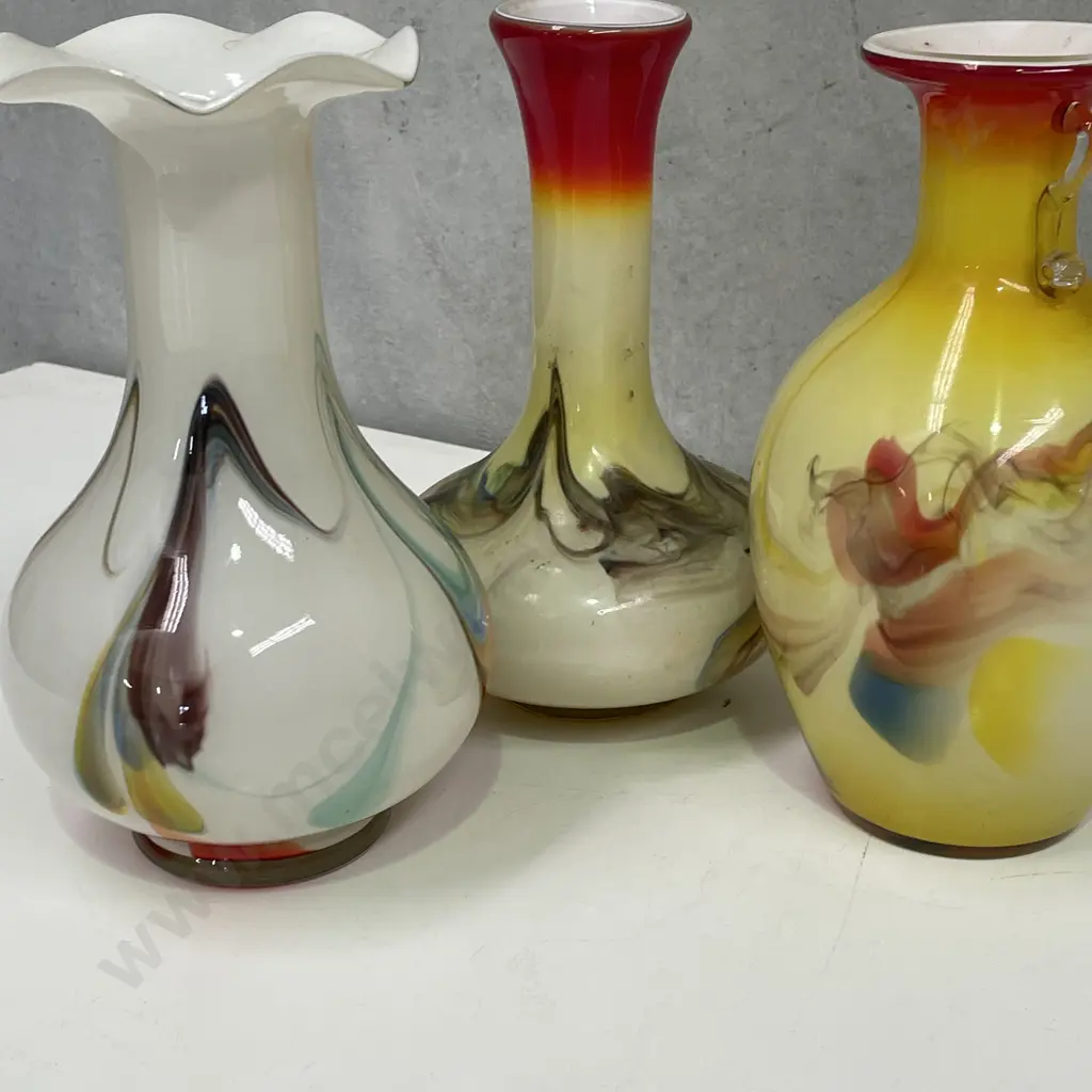 Three Flame Art Glass Vases. H20 and H19cm Image 1++