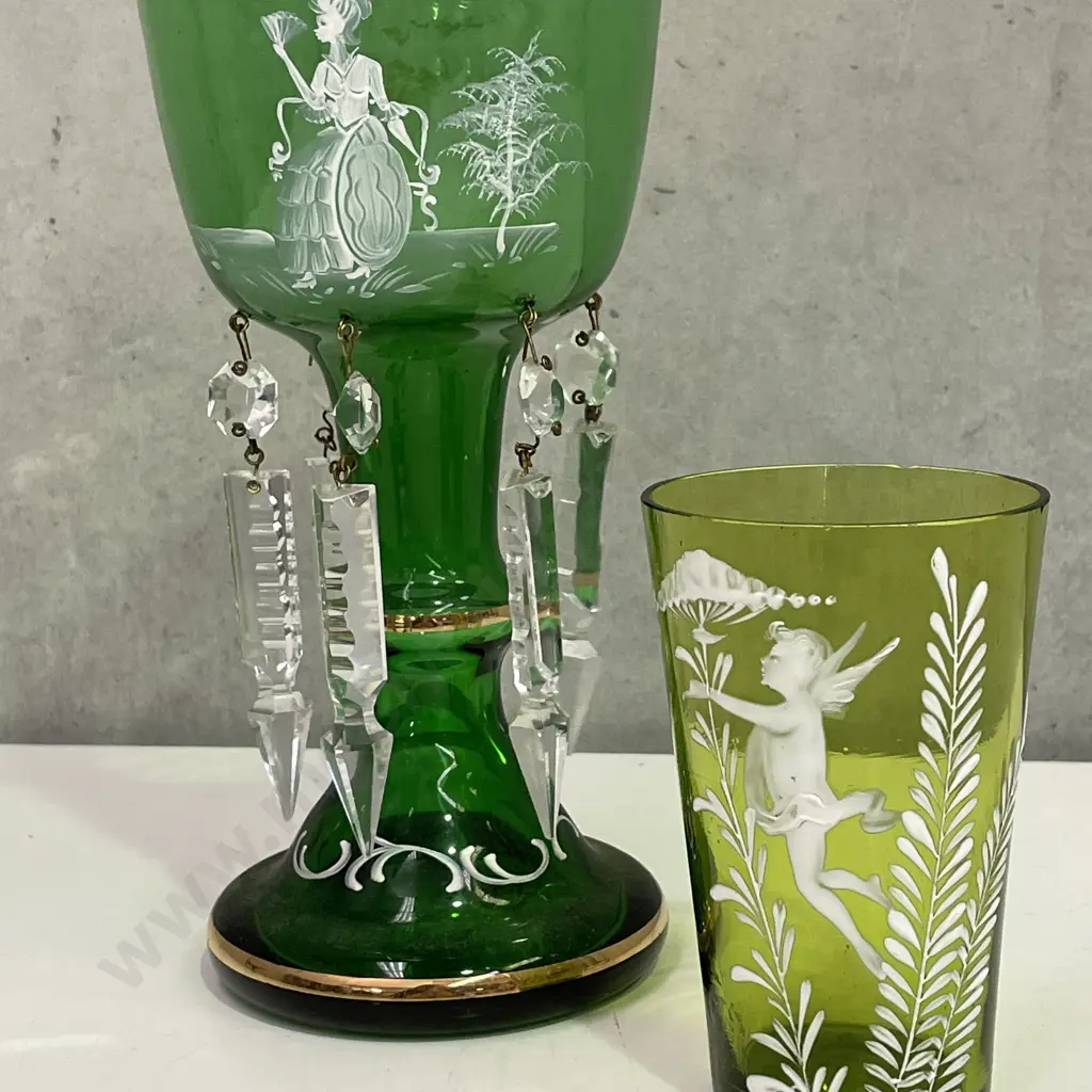 Vintage Mary Gregory? Lustre with tumbler (af) Image 1++