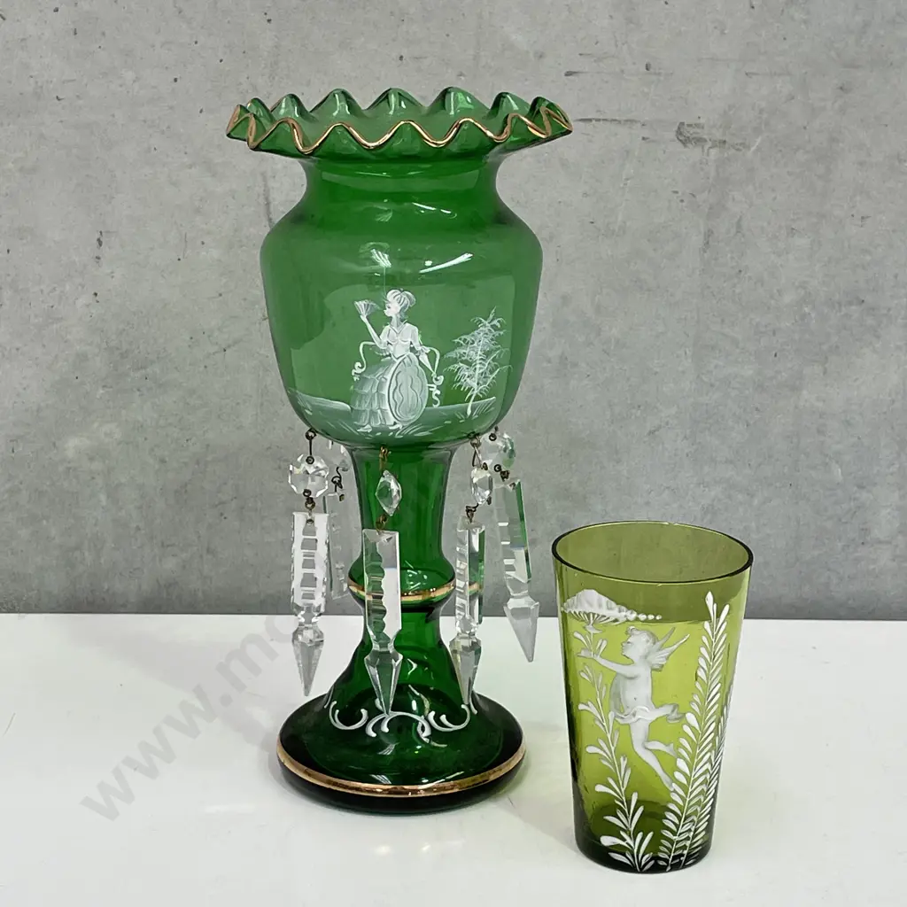Vintage Mary Gregory? Lustre with tumbler (af) Image 1++