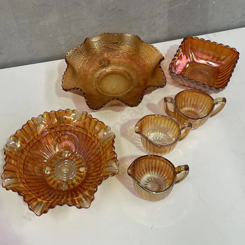 Assorted Marigold Carnival Glass items Image 1++