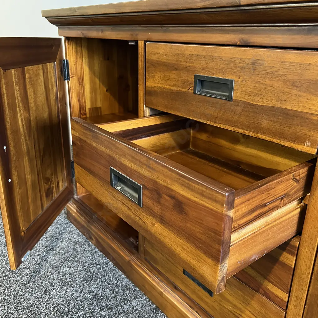 Rustic Style Solid Wood Buffet, 2 Door 4 Drawer. Double Shelf. Image 1++
