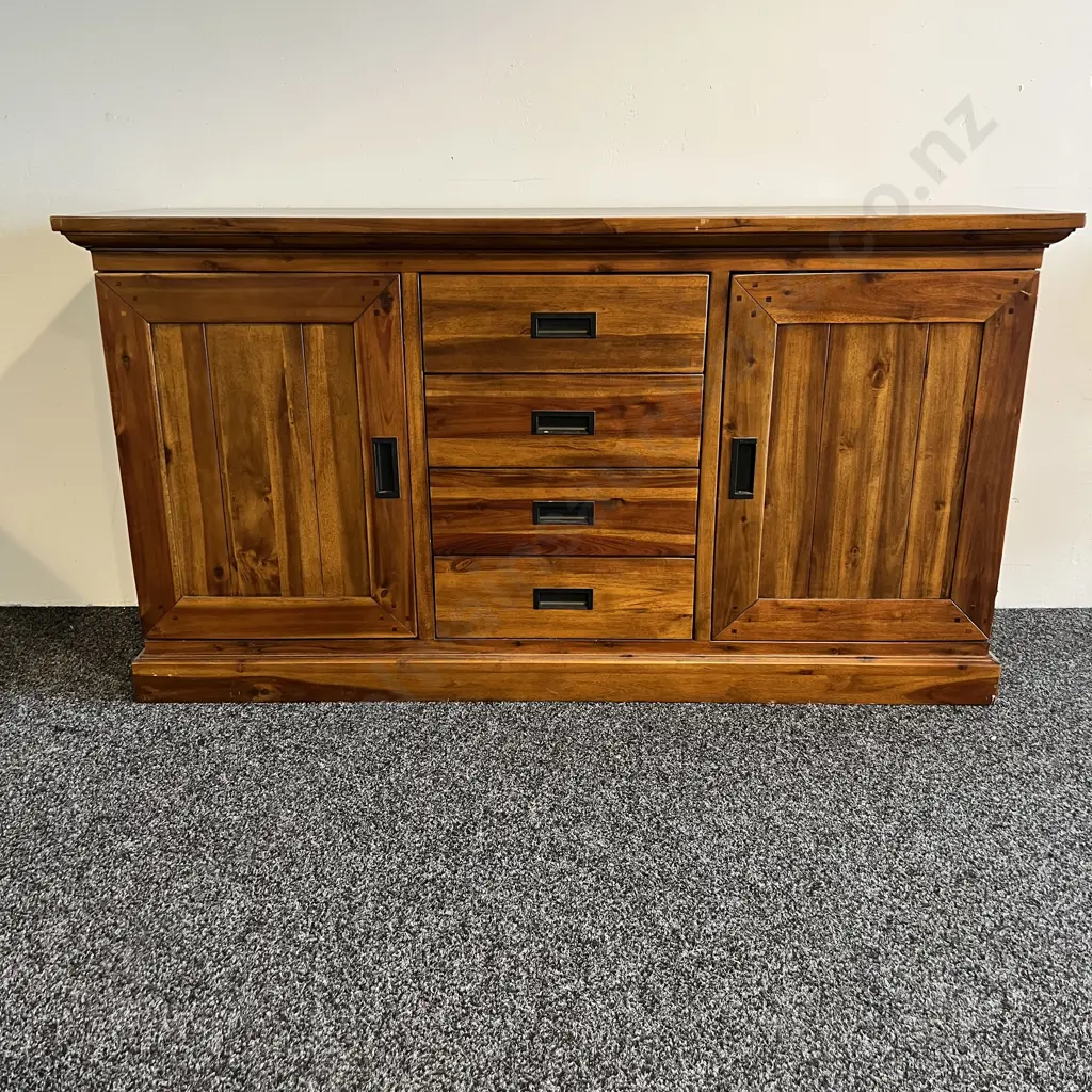 Rustic Style Solid Wood Buffet, 2 Door 4 Drawer. Double Shelf. Image 1++