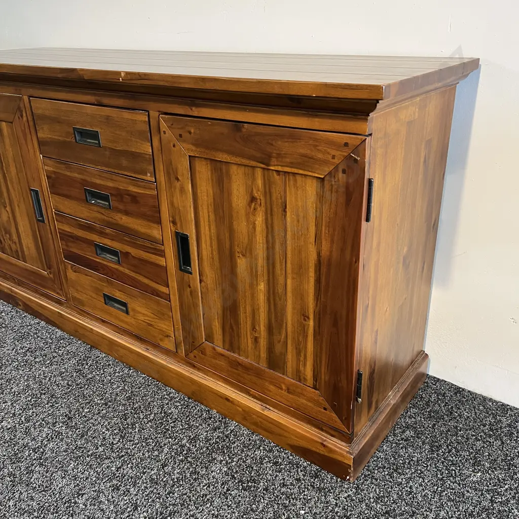 Rustic Style Solid Wood Buffet, 2 Door 4 Drawer. Double Shelf. Image 1++