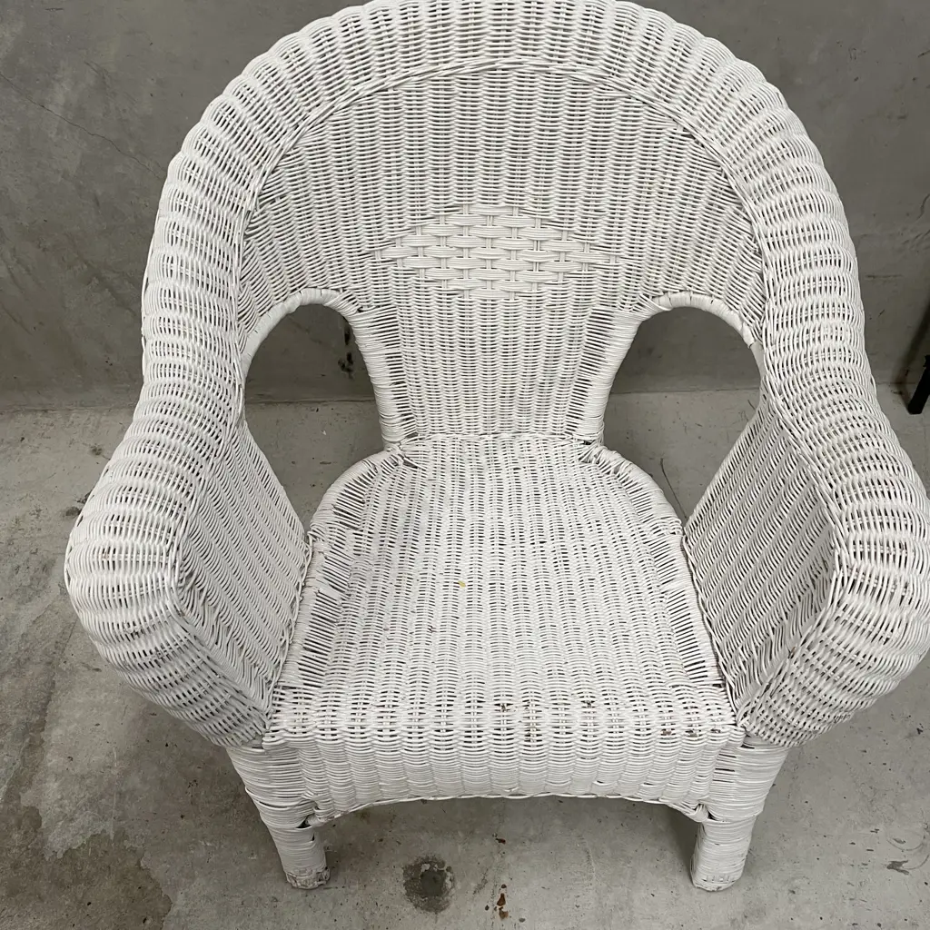 White Painted Cane/Wicker Armchair Image 1++