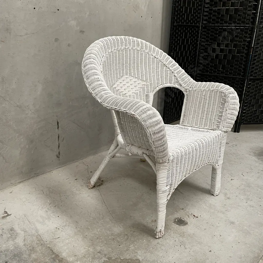 White Painted Cane/Wicker Armchair Image 1++