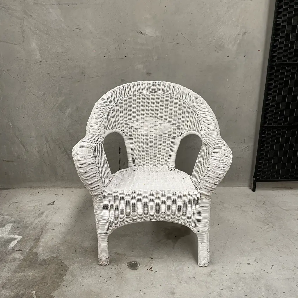 White Painted Cane/Wicker Armchair Image 1++