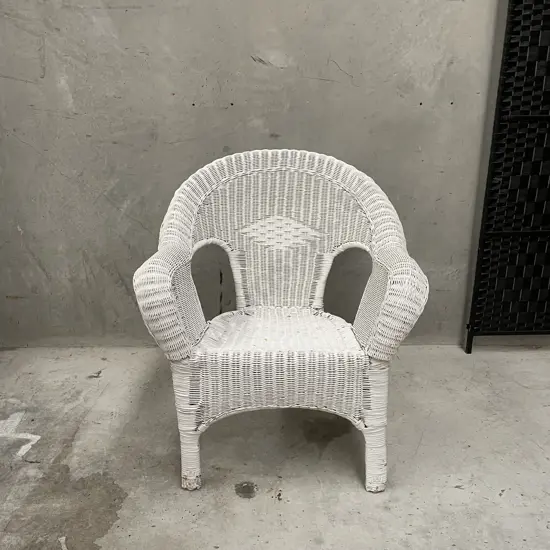 White Painted Cane/Wicker Armchair