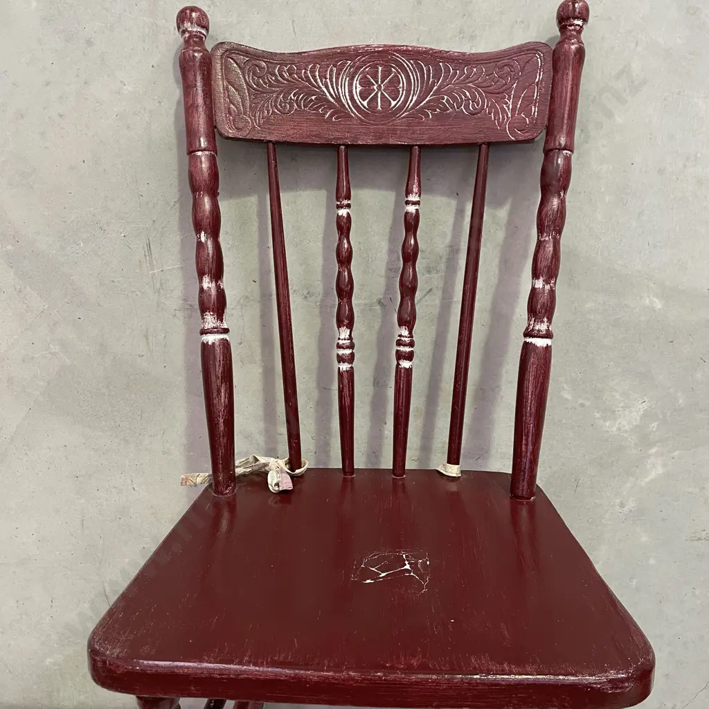 Vintage Burgundy painted Spindle Back chair - af to seat as shown Image 1++