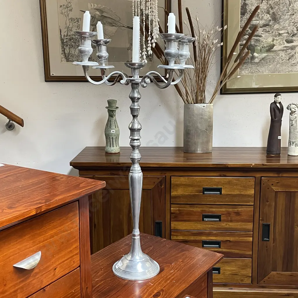 Extra Large Chrome Metal Candelbra 5 Point H84cm Image 1++