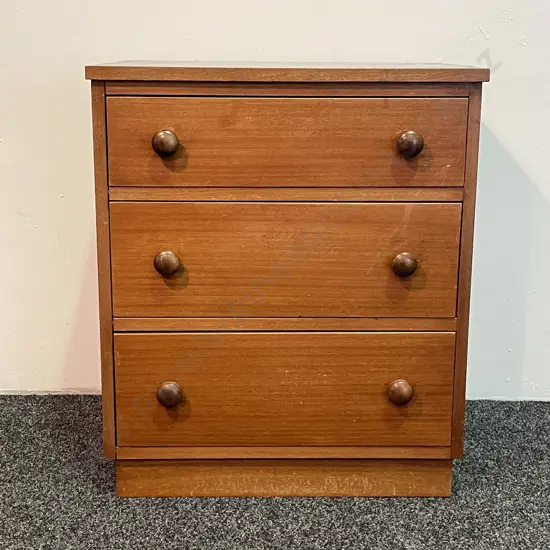 Vintage Solid Wood 3 drawer chest, H72 W61 D47cm