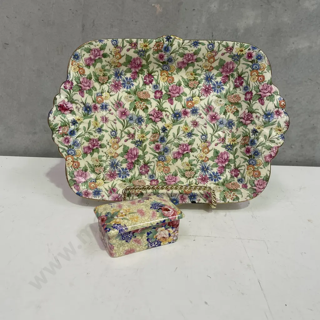 Royal Winton "Kew" All over floral dish with "Wellbeck" lidded trinket box Image 1++