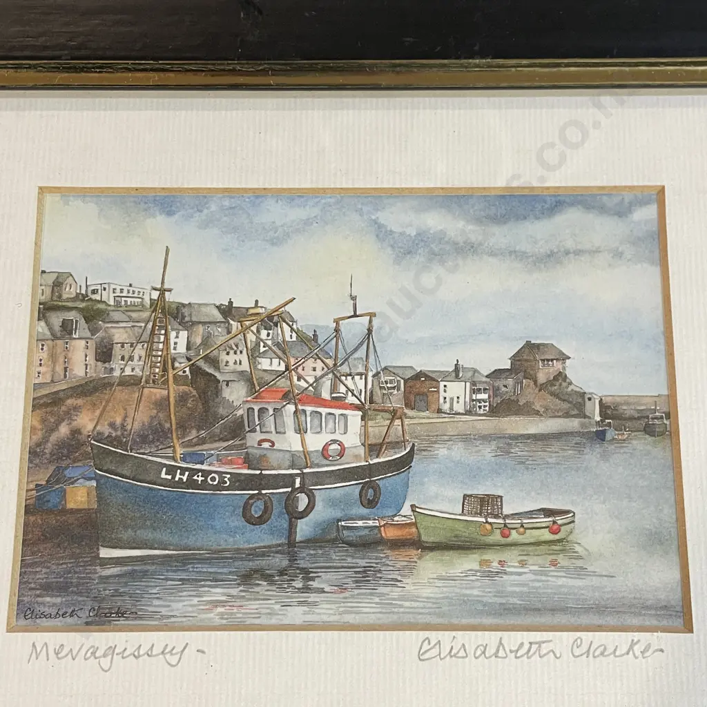 Trio of Framed Original Artworks signed Elisabeth Clarke. Harbour Scenes. 23.5 x 18.5cm Image 1++