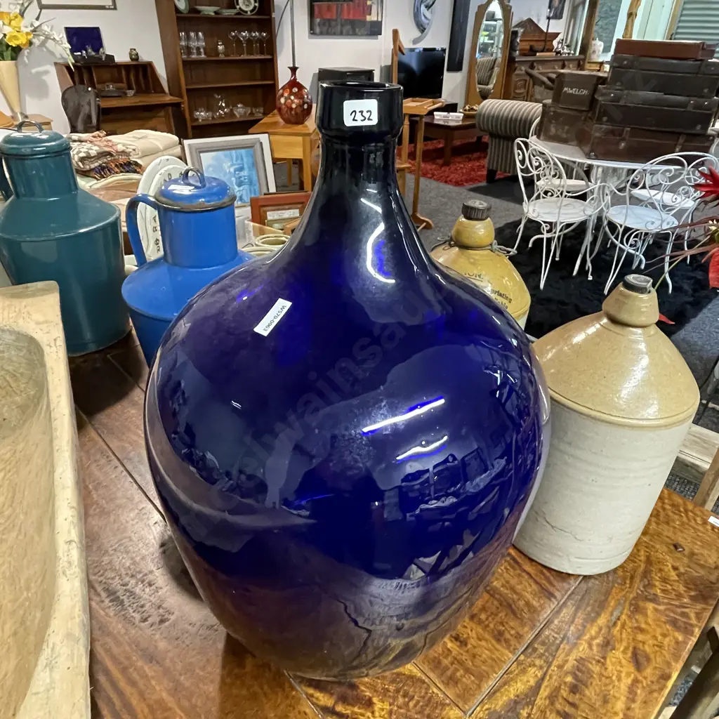 Vintage Blue Glass Carboy, Circa 20th Century, Hand Blown Glass, 56 x 34cm Image 1++