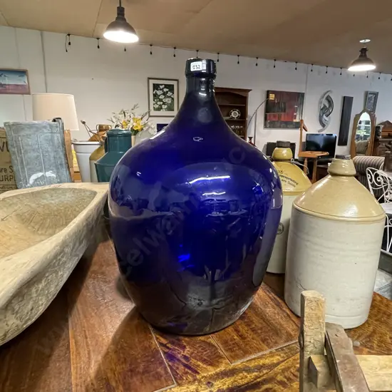 Vintage Blue Glass Carboy, Circa 20th Century, Hand Blown Glass, 56 x 34cm