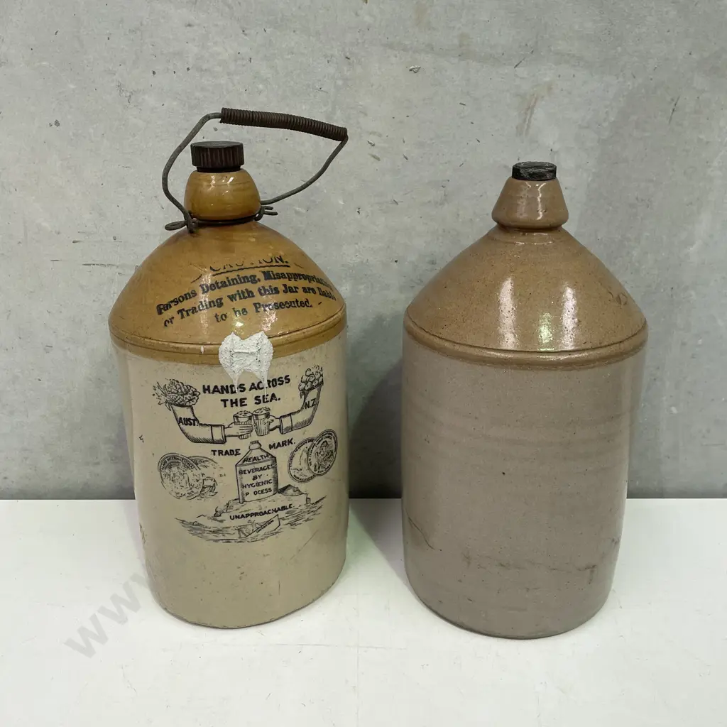 Two Vintage Sharpe Brothers Brewers Stoneware Bottle H37cm Image 1++