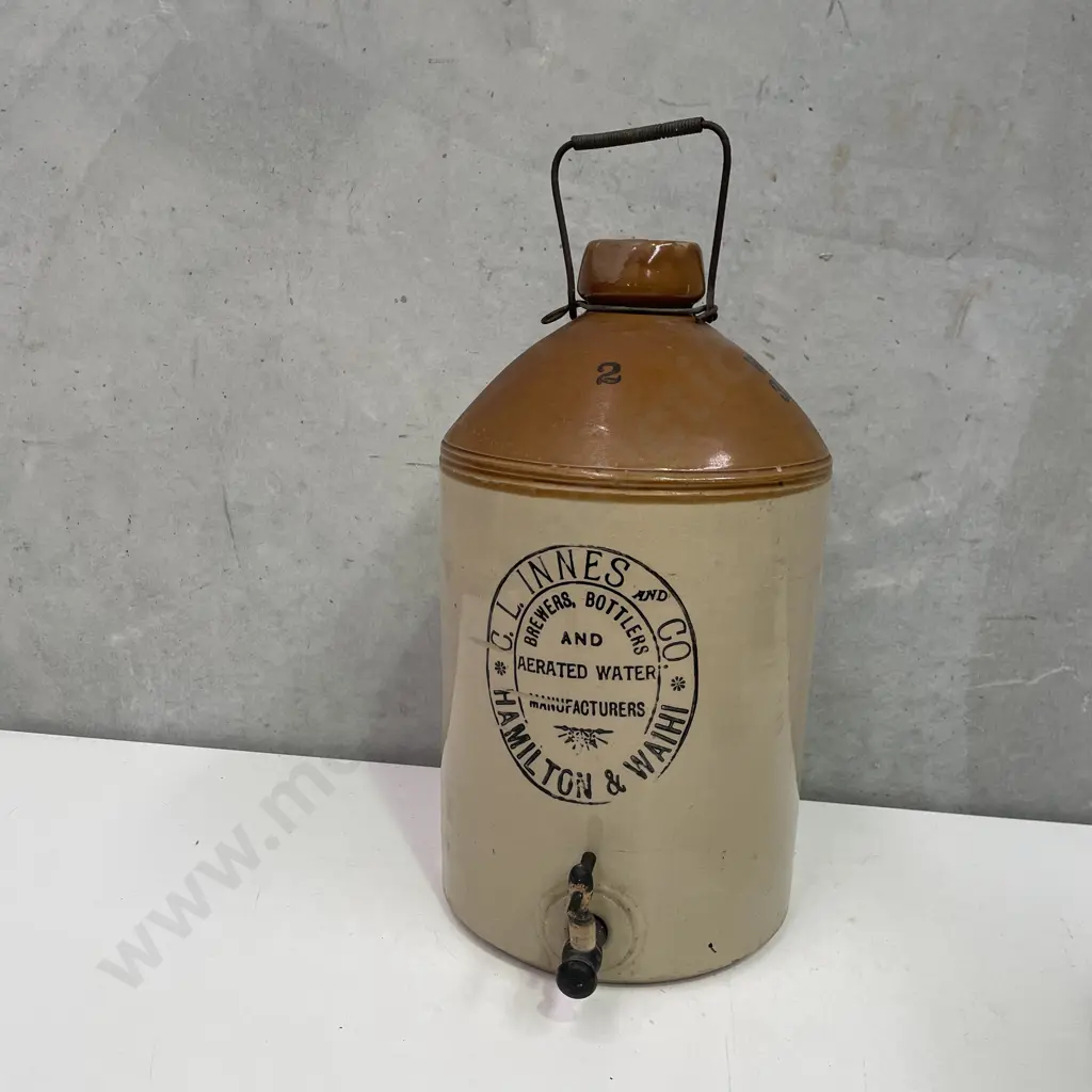 Vintage C. L. Innes and Co Stoneware bottle with Tap H46cm Image 1++