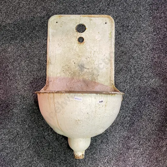 Antique Ornate Austrian Single Spout Wall Fountain, Original White Enamel With Rusty Accents. H73 W45 D25cm
