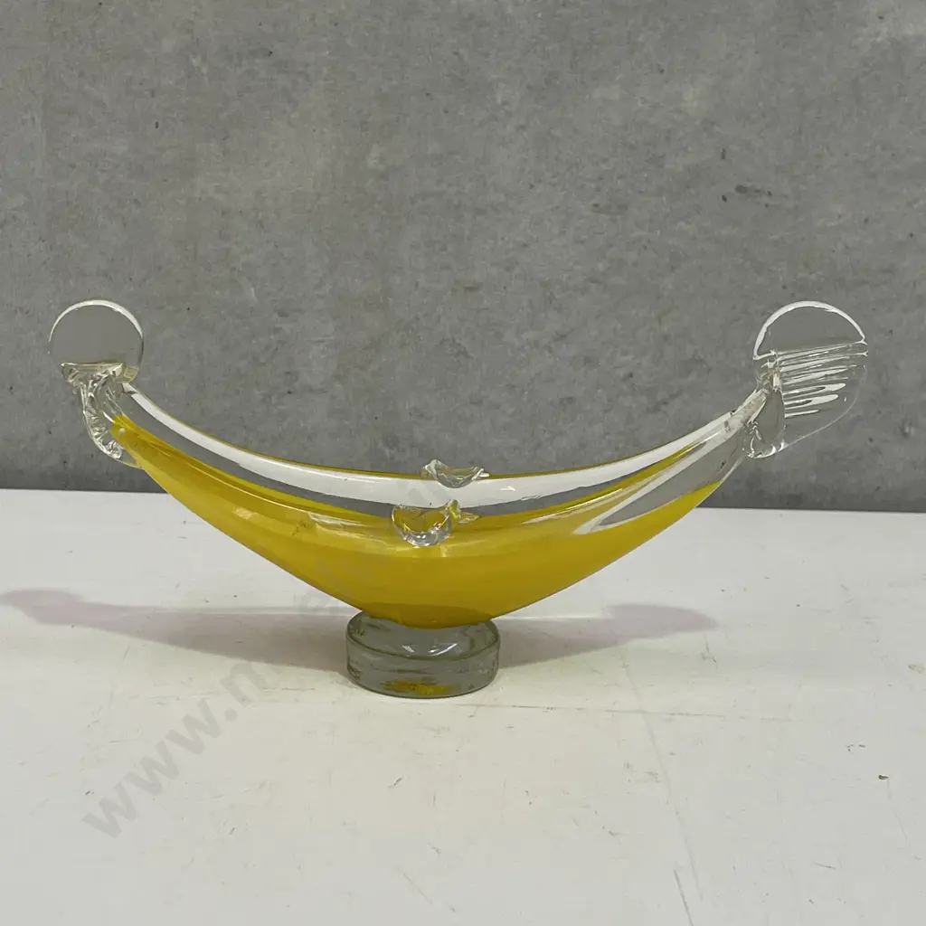 Mid Century Art Glass Boat Shaped Ashtray Image 1++
