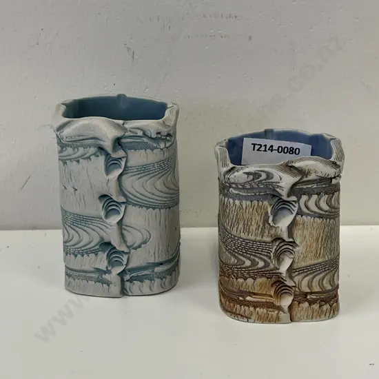 2 Dunnydeer Scottish Studio Vases. River pattern. H7cm and H8cm