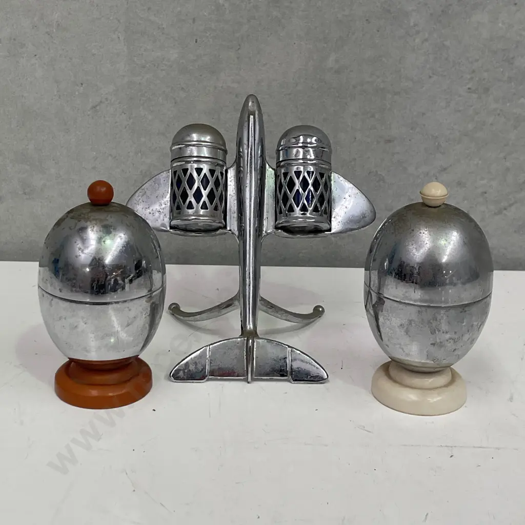 Pair of Heatmaster Egg Coddlers with Aeroplane Salt and Pepper set Image 1++