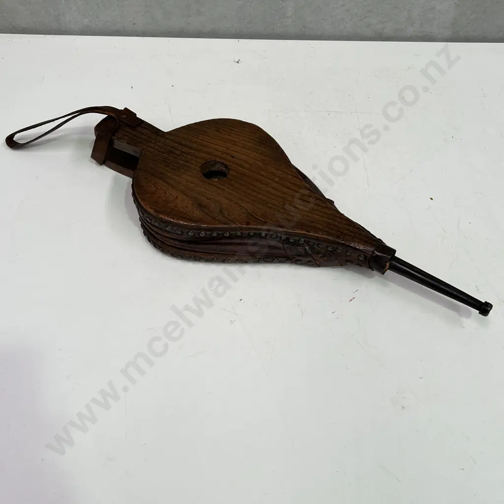 Antique Fire Bellows with leather and domed Detail Image 1++
