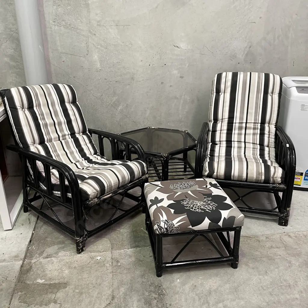 Solid Black Painted Cane 4 Piece Patio Set Image 1++