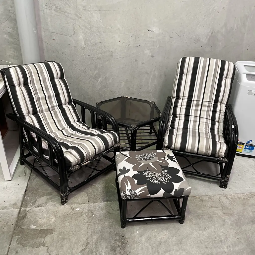 Solid Black Painted Cane 4 Piece Patio Set Image 1++