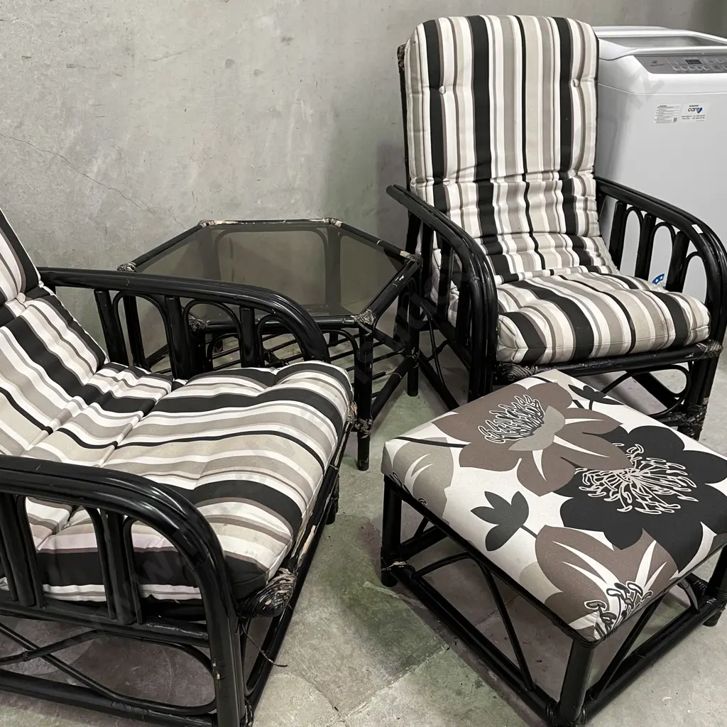 Solid Black Painted Cane 4 Piece Patio Set Image 1++