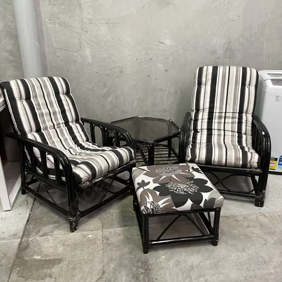 Solid Black Painted Cane 4 Piece Patio Set