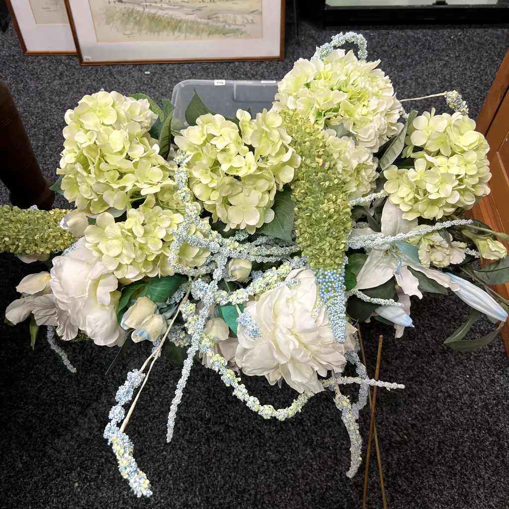 Large Plastic Bin with Assortment of Faux Flowers Image 1++