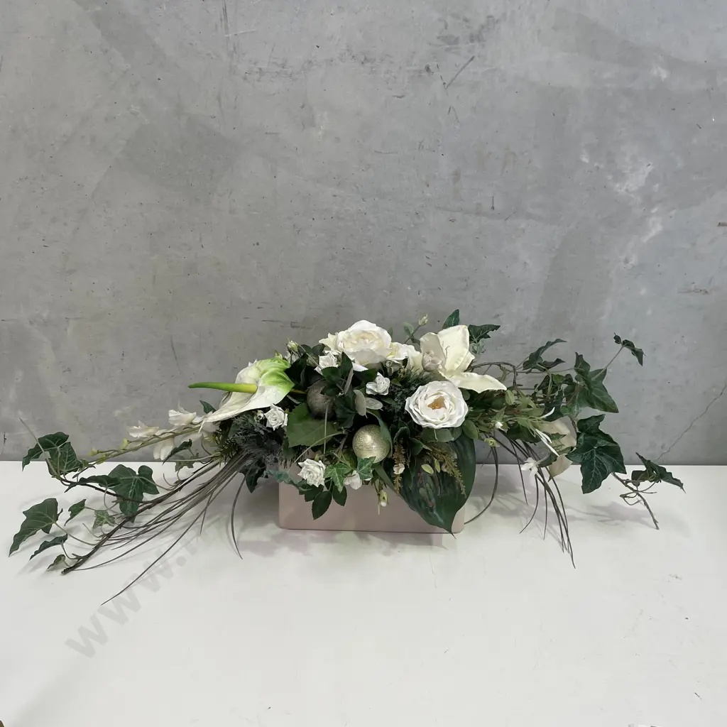 Sand Coloured Ceramic Pot with Assorted Faux flowers Image 1++