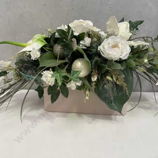 Sand Coloured Ceramic Pot with Assorted Faux flowers
