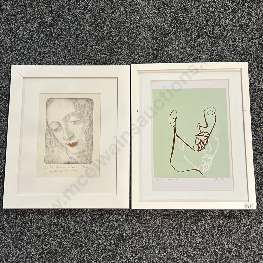 Two Framed Limited Edition Artworks: J. Giles 1/20 31.5 x 37cm and June Puha 40/50 30 x 38cm Image 1++