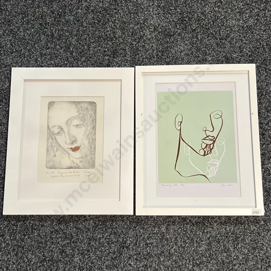 Two Framed Limited Edition Artworks: J. Giles 1/20 31.5 x 37cm and June Puha 40/50 30 x 38cm