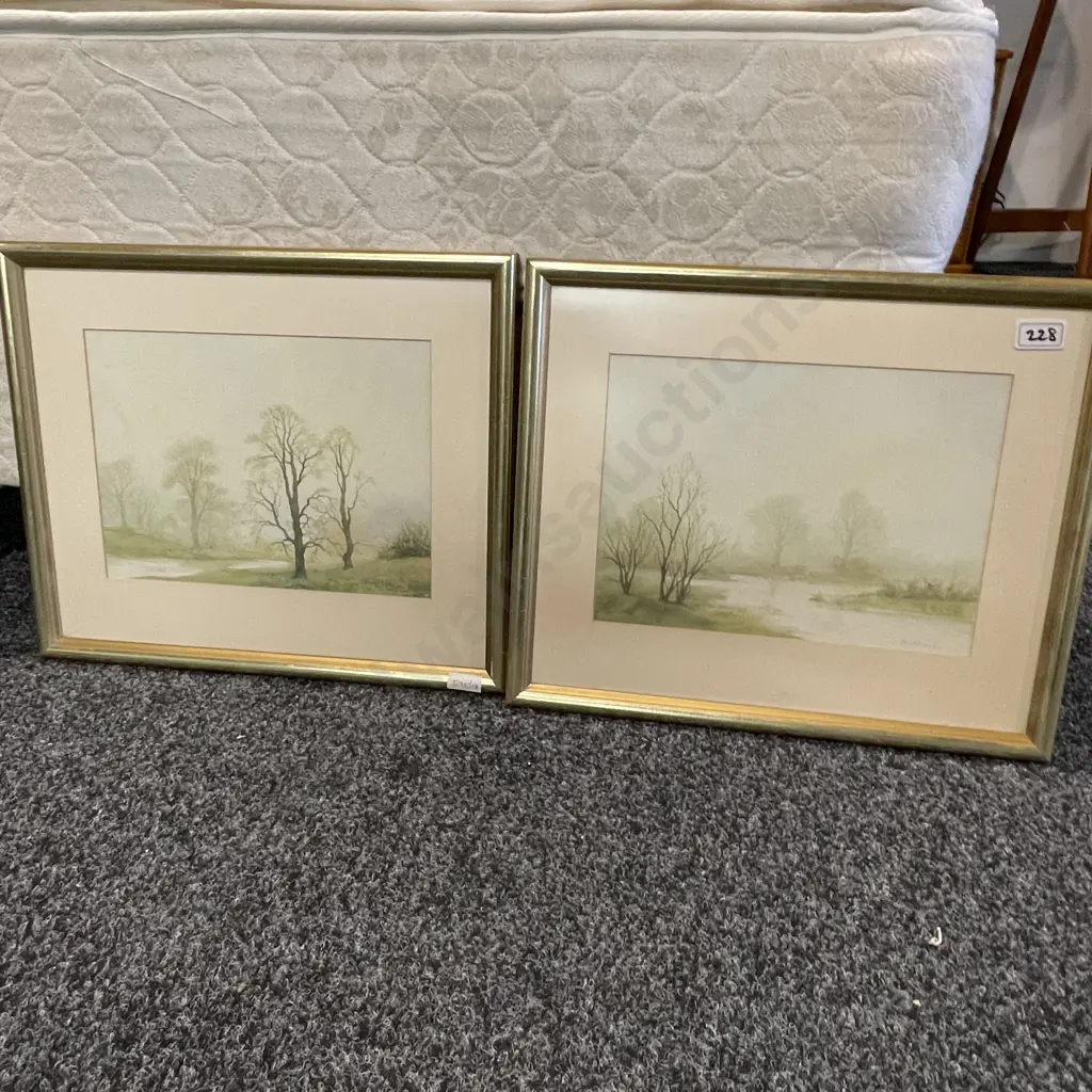 Pair of Framed Signed Artwork of Elms. 43 x 36cm Image 1++