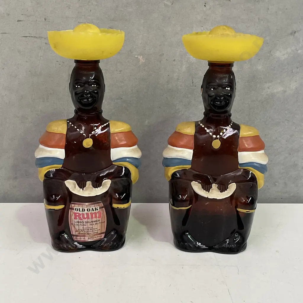 Vintage Pair of Old Oak Rum "Limbo Drummer" Decanters Image 1++