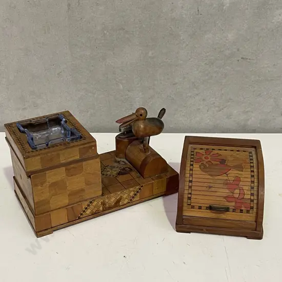 Vintage Dispensing Wooden Smokers sets with concertina cigarette box
