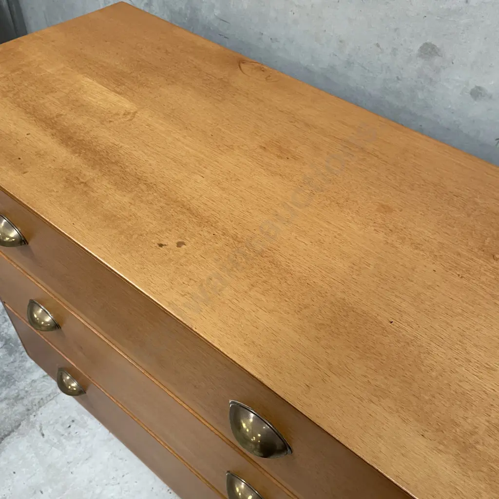 Solid Matai? 3 Drawer Lowboy with Original half moon brass handles H74 W86 D43cm Image 1++