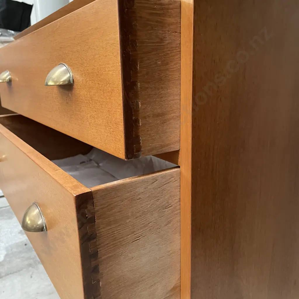 Solid Matai? 3 Drawer Lowboy with Original half moon brass handles H74 W86 D43cm Image 1++
