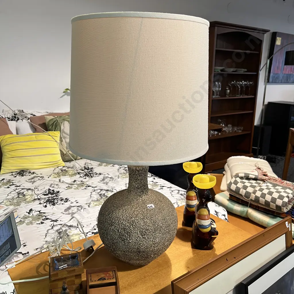 Mid Century Rough Cast Solid Table Lamp with Shade. H78cm Image 1++