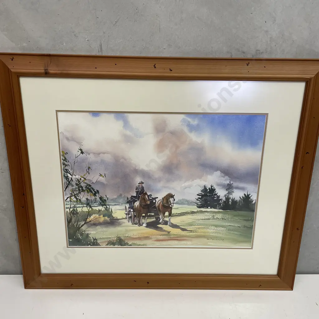 Framed Original Watercolour signed Pat Williams 1950's "Te Puna" Farmscene 81 x 68cm Image 1++