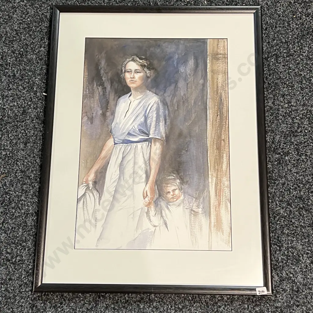 Framed Watercolour "Waiting" Signed Pat Williams 52 x 71cm Incl Frame Image 1++