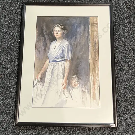 Framed Watercolour "Waiting" Signed Pat Williams 52 x 71cm Incl Frame