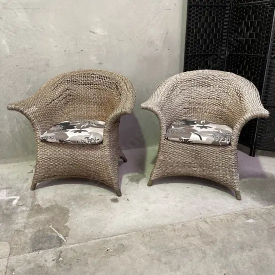 Pair of Rattan patio Chairs with Fabric Squabs