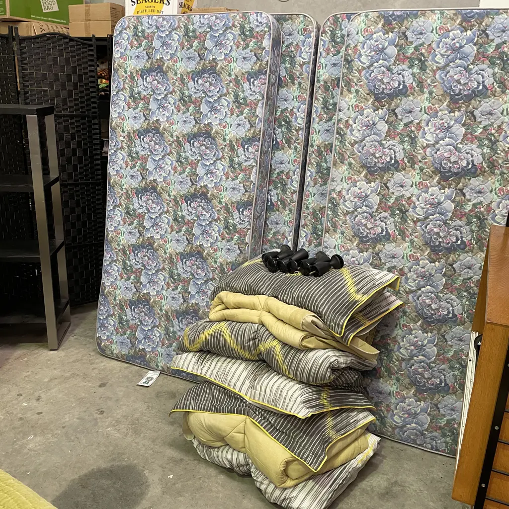 Pair of Single Beds with Enviro Foam Mattress and Base and two sets of quality linen/duvet covers, pillows etc Image 1++