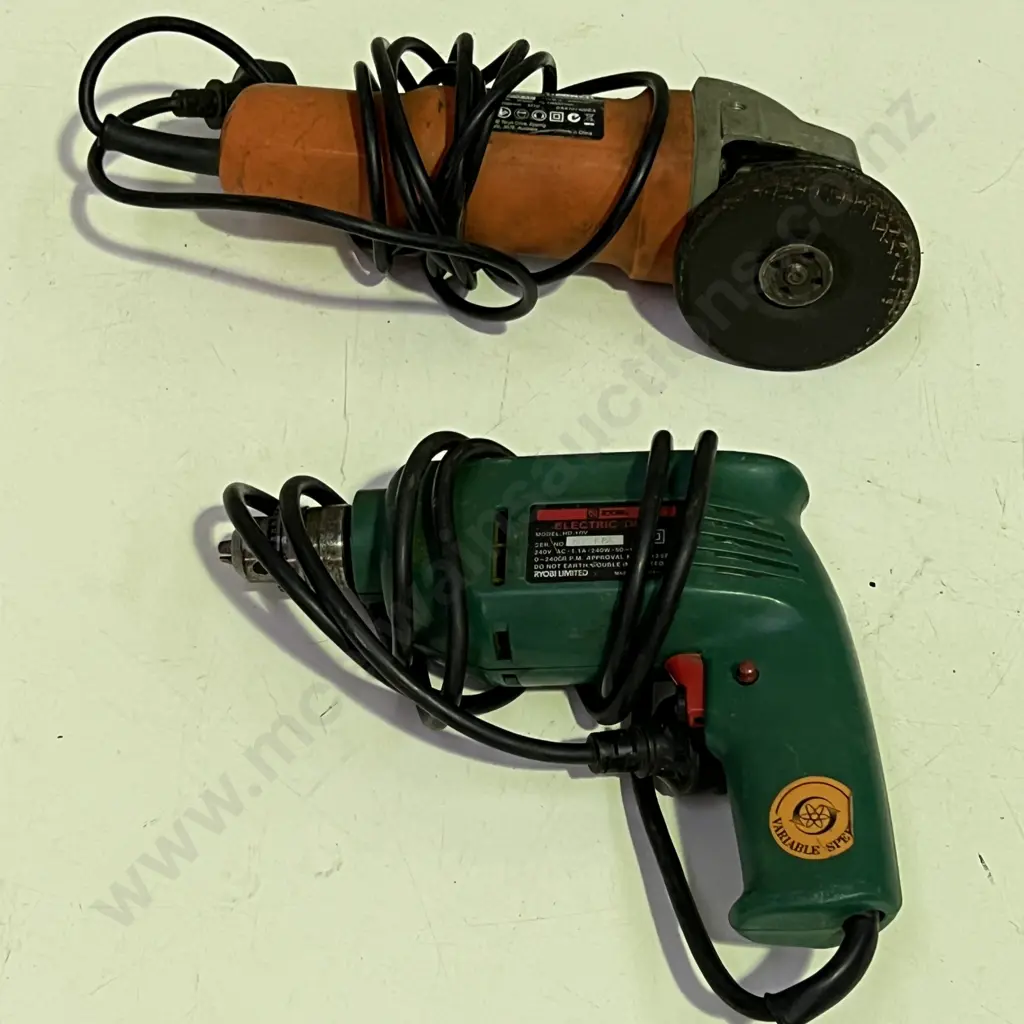 Ryobi Drill HD10V & Black and Decker Grinder KG900XE, both corded Image 1++